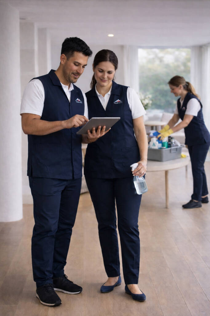 Équipe professionnelle Made Me Clean coordonnant des services de ménage premium selon des standards élevés en Suisse romande